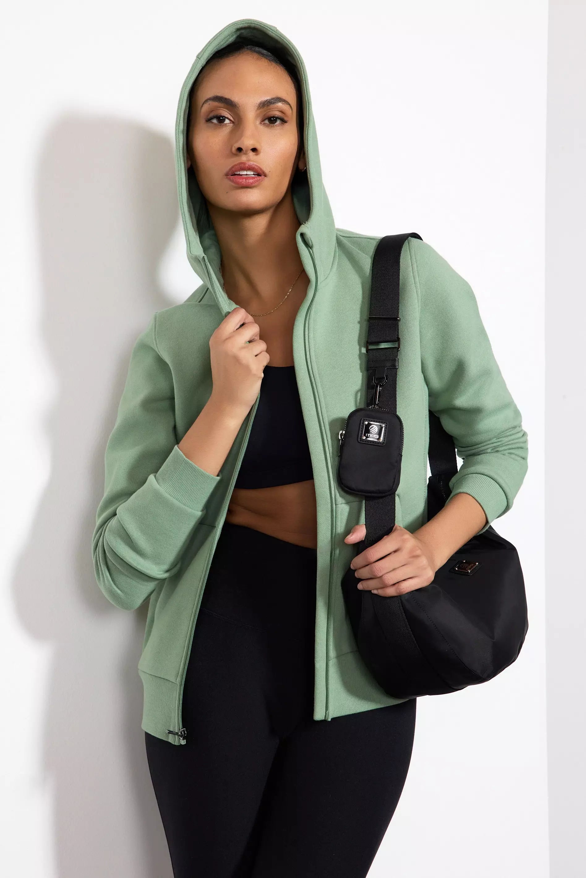 Comfort Fleece Zip-Up Hoodie - Hedge Green Hoodie with Zipper Placket Modern Functional