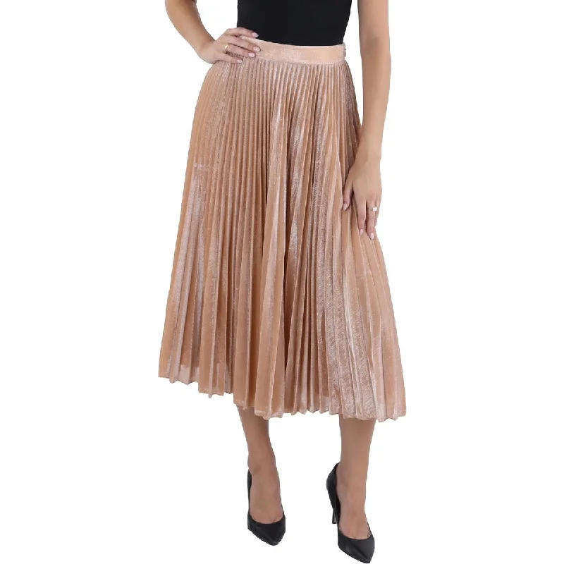 Reiss Womens Alessia Pleated Metallic A-Line Skirt belted skirt waist