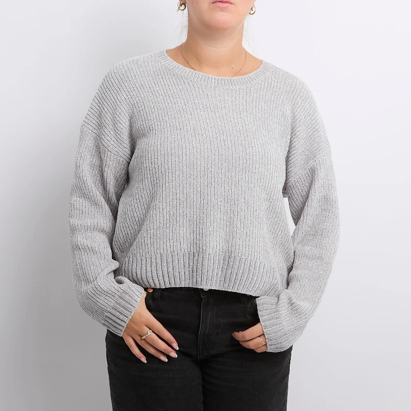 Ribbed Heavy Knit Sweater - UK 14 Open Front Closed Front Wrap Front