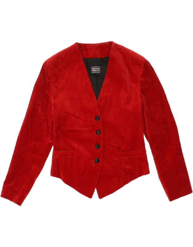 BENETTON Womens 4 Button Blazer Jacket IT 42 Medium Red Cotton Fleece Jacket Down Jacket Feather Jacket