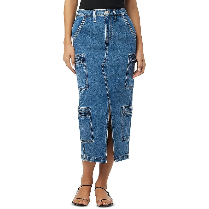 Hudson Womens Reconstructed Front Slit Cargo Pockets Midi Skirt denim skirt stylish