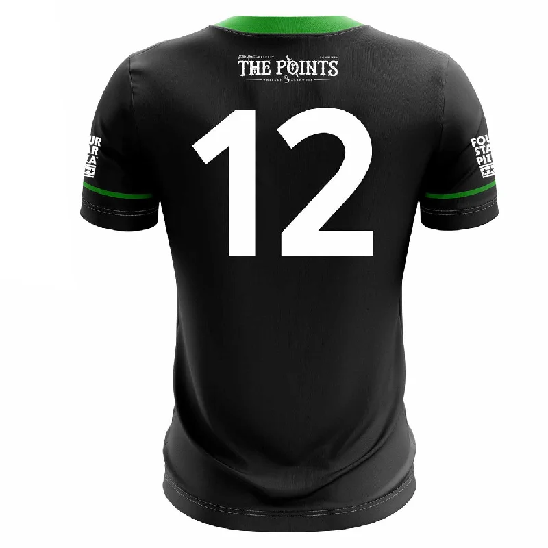 Mc Keever Queens GAA Official Hurling Numbered Away Jersey - Adult - Black Boat Neck Jersey Shirt