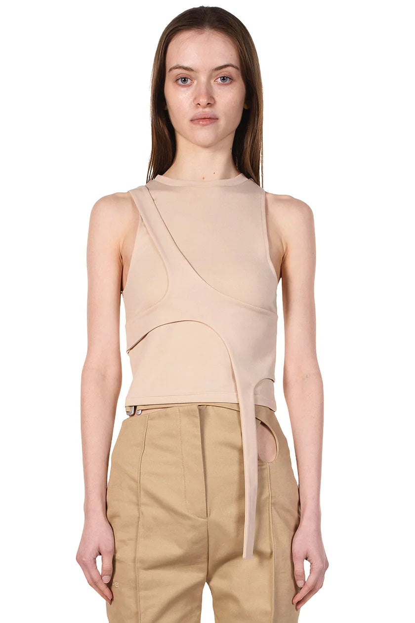 Beige High Neck Tank Top lightweight tank top