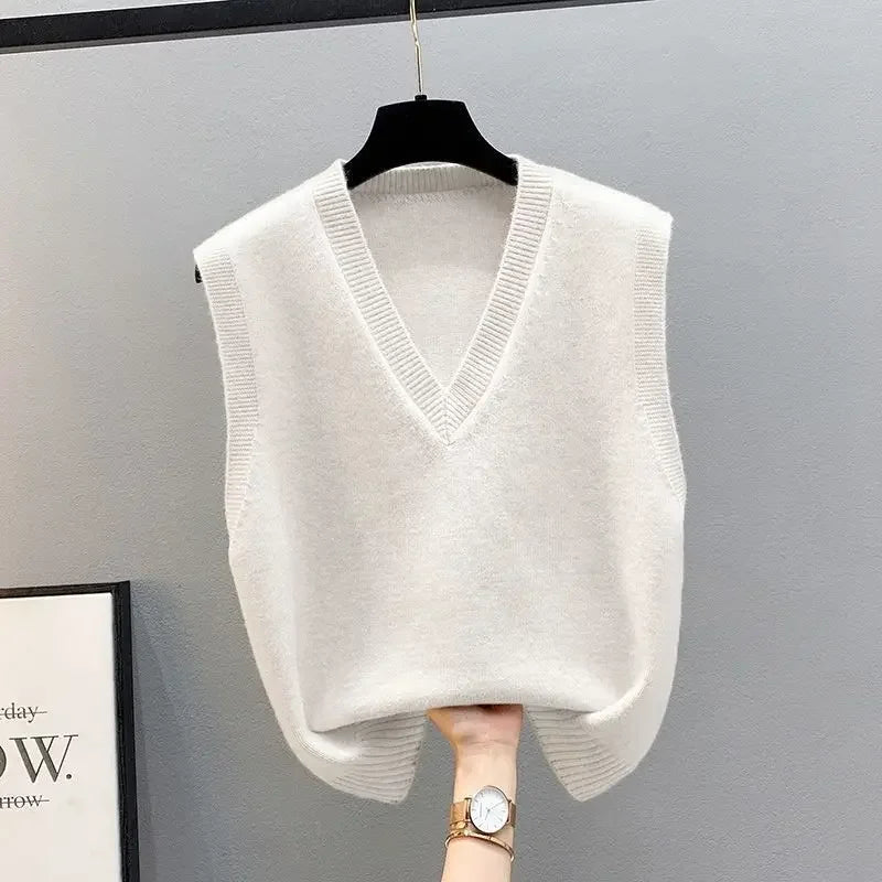 Women's Sleeveless Knitted Sweater Loose V Neck Sleeveless Knitwear Vest for Women Crop Knit Gilet Solid Color Waistcoat Machine Wash Dry Clean Hand Wash