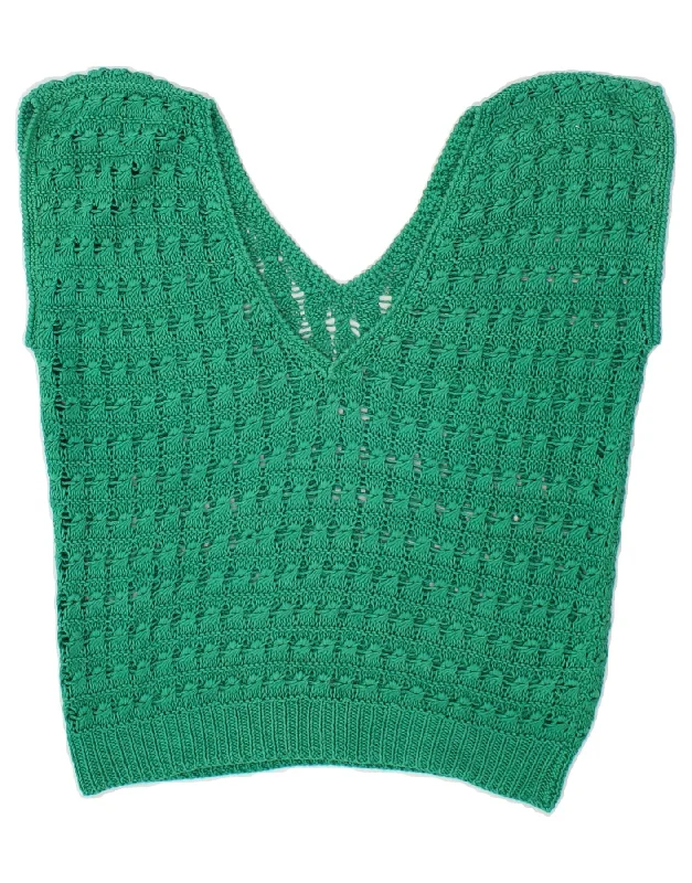 VINTAGE Womens Crop Vest Tank Top UK 14 Medium Green athletic tank top