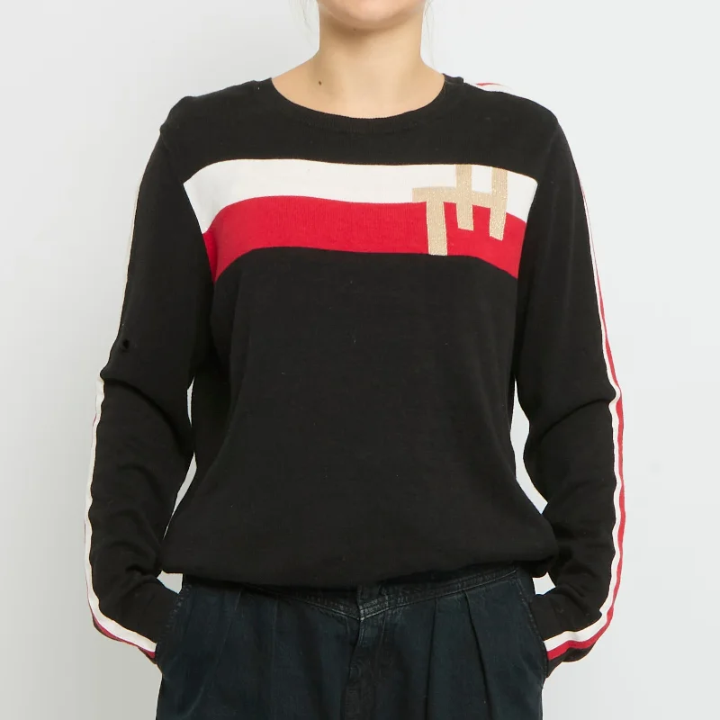 Tommy Hilfiger Stripe Sleeve Knitted Sweater- UK 14 Fleece Fabric Down Fabric Feather Fabric