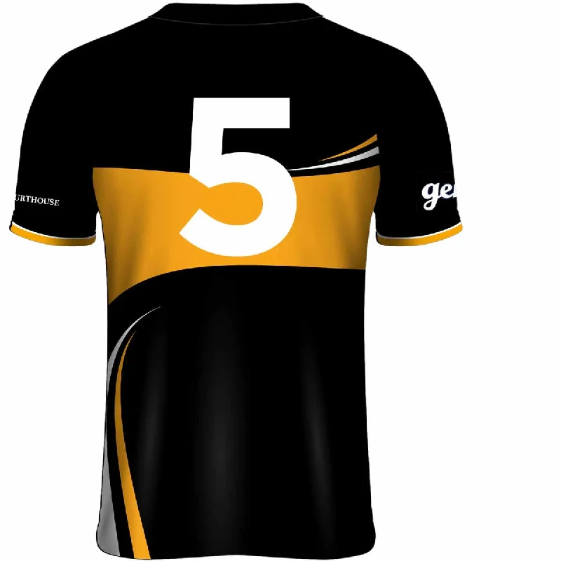 Mc Keever Mourneabbey LGFA Numbered Home Jersey - Adult - Black/Yellow Player Fit Chic Jersey Tee Mc Keever Mourneabbey LGFA Numbered Home Jersey - Adult - Black/Yellow Player Fit Chic Jersey Tee