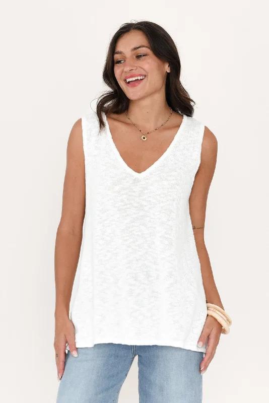 Finley White Cotton Knit Tank beige tank top