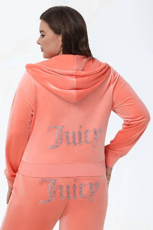 Plus-Size OG Big Bling Velour Hoodie Hoodie with Side Slits Relaxed Casual