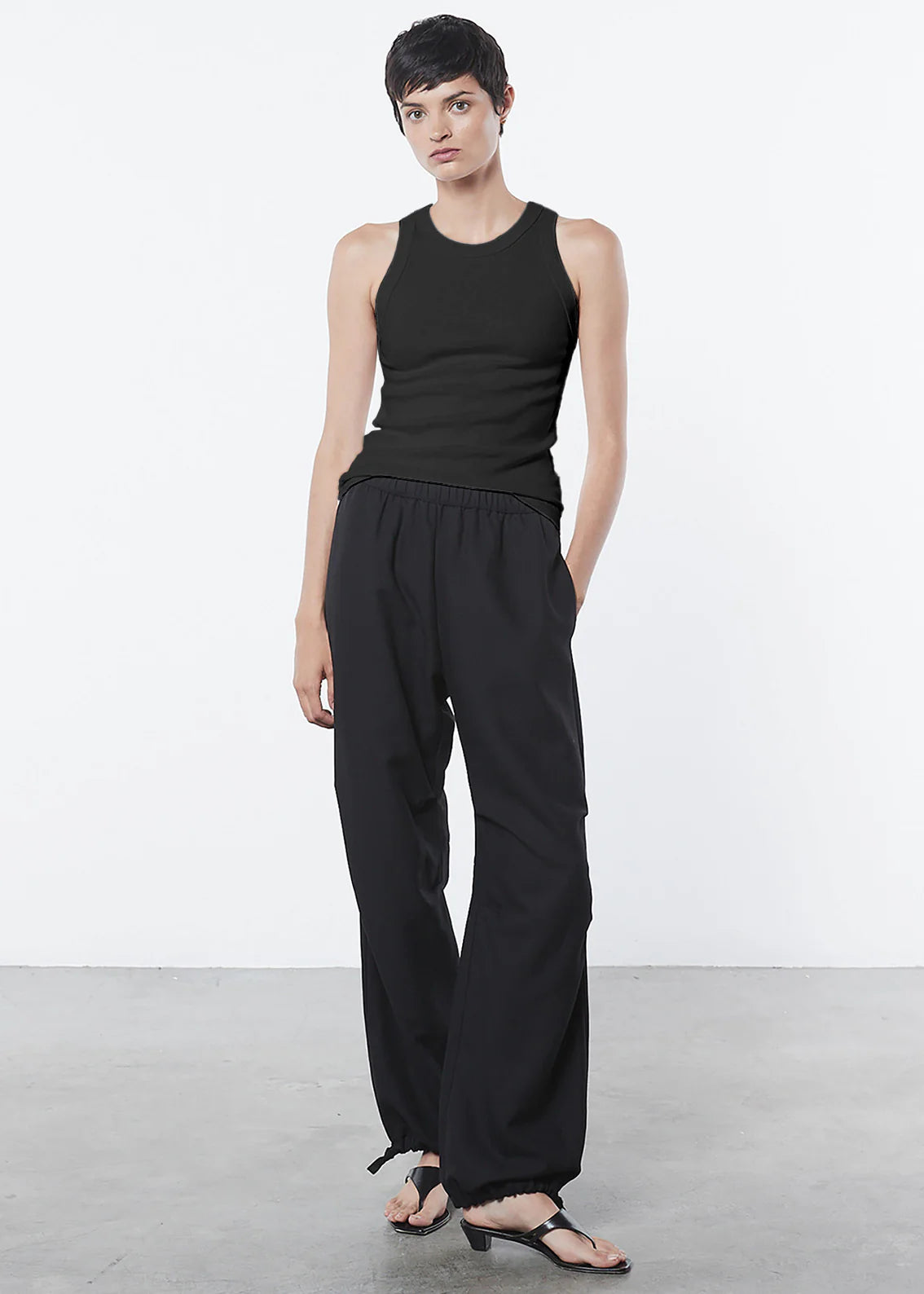 Supima Rib Sheath Tank - Black rhinestone tank top