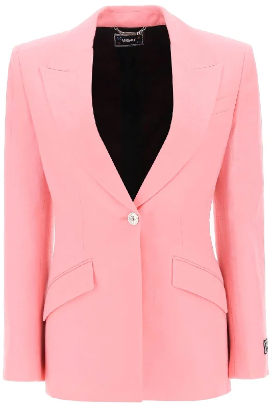 'versace allover' single-breasted jacket 1009095 1A08198 PASTEL PINK Oversized Jacket Tailored Jacket Straight Jacket