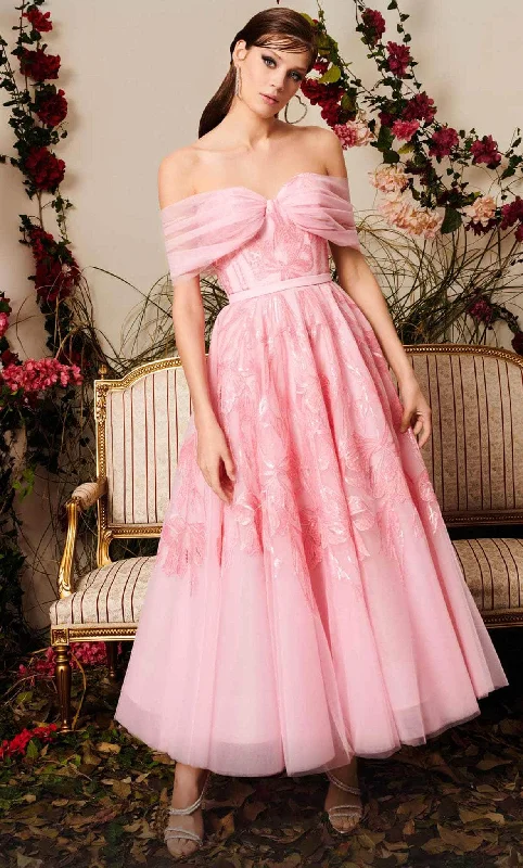 MNM Couture N0498 - Tea Length Dress Crew Neckline Casual
