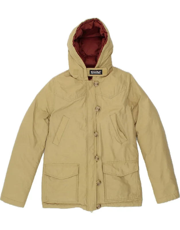 WOOLRICH Womens Hooded Reversible Padded Jacket UK 6 XS Beige Polyamide Zippered Jacket Buttoned Jacket Snapped Jacket