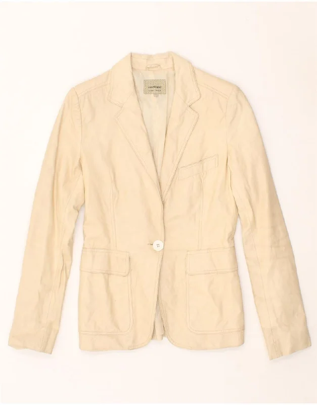 CONBIPEL Womens Leather 1 Button Blazer Jacket IT 42 Medium Beige Leather Corduroy Jacket Velvet Jacket Brocade Jacket