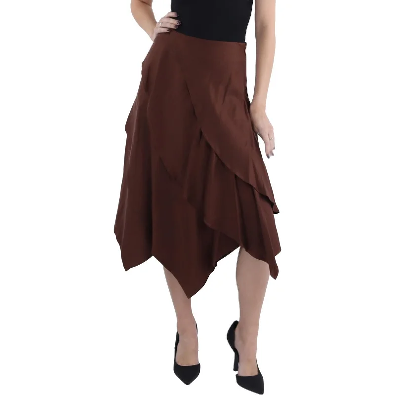 BCBGMAXAZRIA Womens Tiered Mid Calf Asymmetrical Skirt wool skirt warm