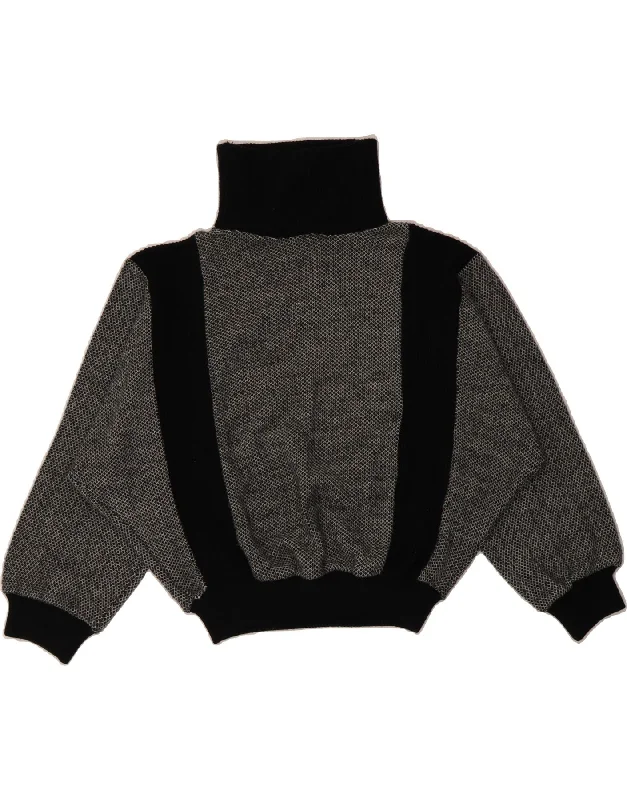VINTAGE Womens Roll Neck Jumper Sweater UK 18 XL Grey Colourblock Acrylic Sequined Glittery Shiny