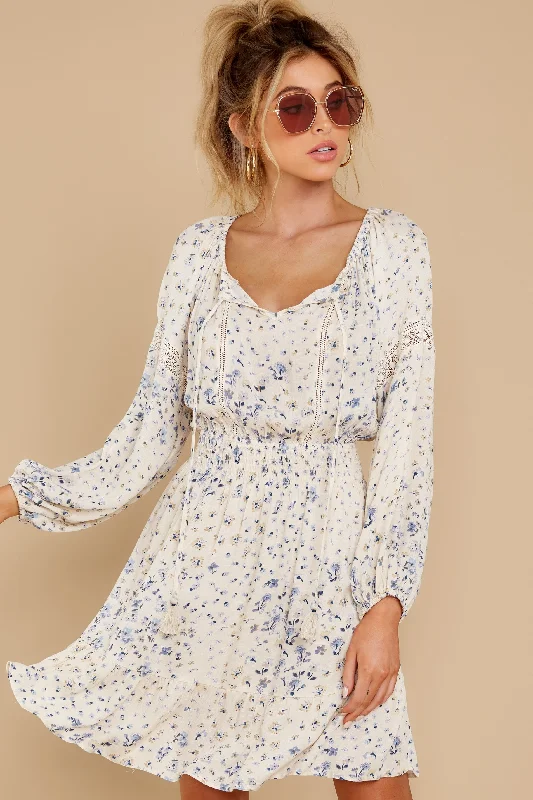 Endless Enchantment Light Blue Floral Print Dress Tunics Business professional