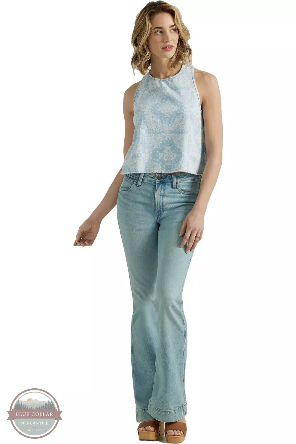 112347175 Blue & White Retro Americana Tank ivory tank top