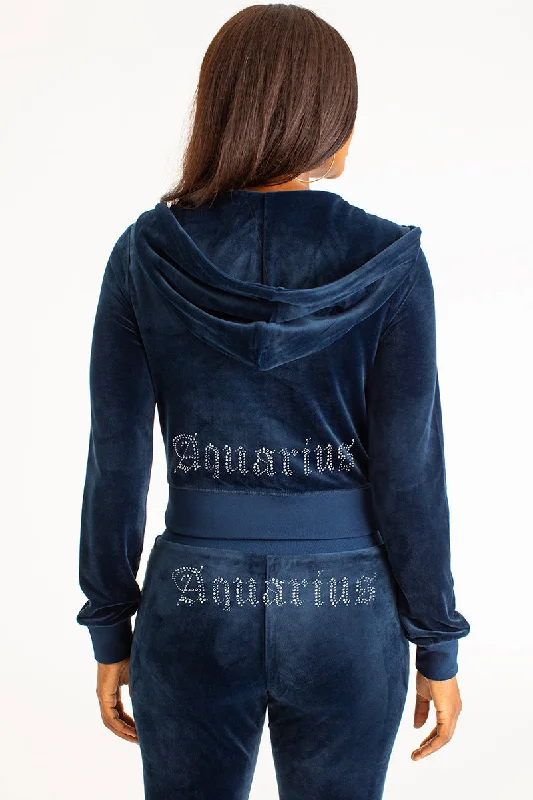 Aquarius Big Bling Velour Hoodie Hoodie with Hem Patch Decorative Personalized