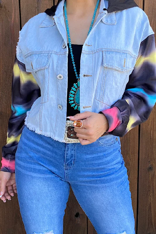 LW8198 Jean distressed jacket  w/removable hoodie Hoodie with High Neck Warm Protective