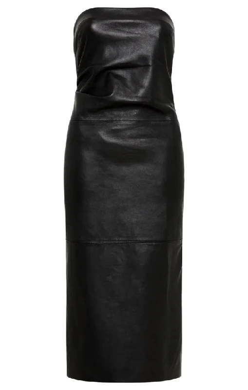 Tuck Detail Leather Dress - Black Tunics Practical durable