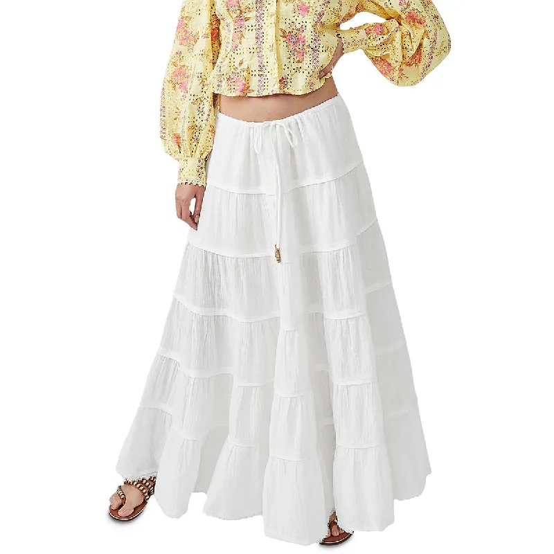 Free People Womens Smitten Tiered Cotton Maxi Skirt velvet skirt rich