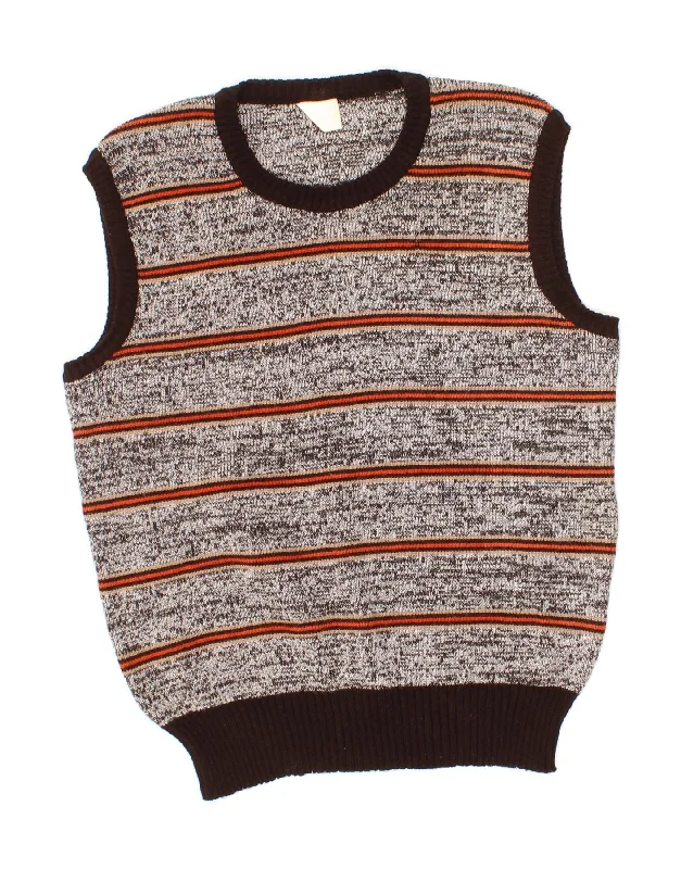 C&A Womens Vest Tank Top UK 16 Large Grey Striped Polyacrylic print tank top