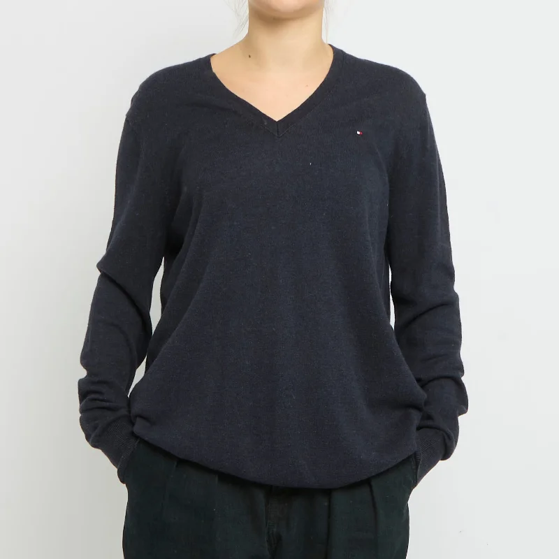 Tommy Hilfiger V-Neck Knitted Sweater - UK 18 Cotton Fabric Linen Fabric Terry Fabric
