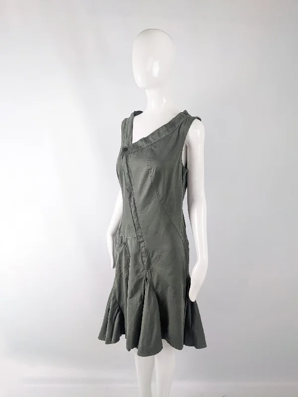 Plein Sud Vintage Green Asymmetrical Cotton Dress Turtleneck Neckline Stylish