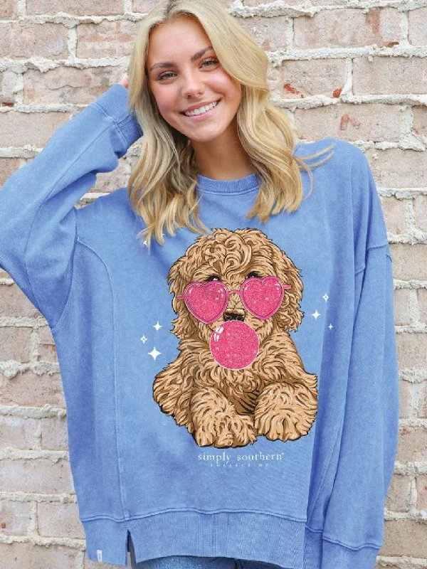 Simply Southern Azure Blue Dog Sweatshirt Hoodie with High-Low Hem Asymmetrical Trendy