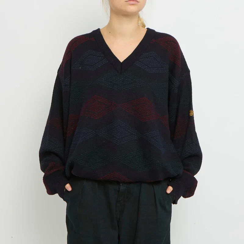 Navigare V-Neck Heavy Knit Sweater - UK 14 Graphic Sweater Embroidered Appliqued