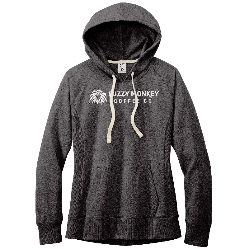 District Women's Re-Fleece Hoodie - Small Badge Logo on Back Hoodie with Rhinestones Sparkly Elegant