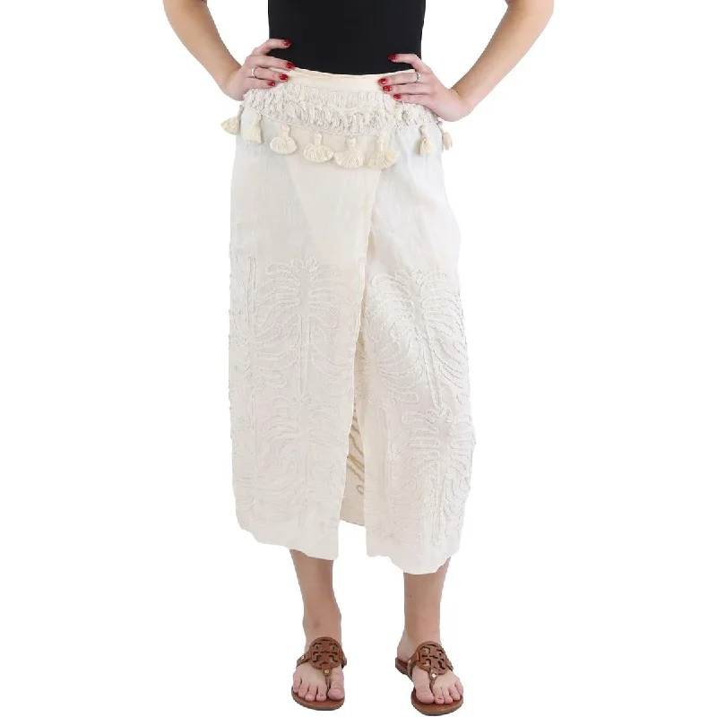 Johanna Ortiz Womens Tansania Sun Linen Midi Wrap Skirt velvet skirt plush