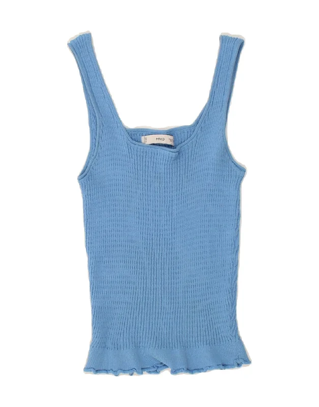 MANGO Womens Crop Vest Tank Top UK 18 XL Blue strappy tank top
