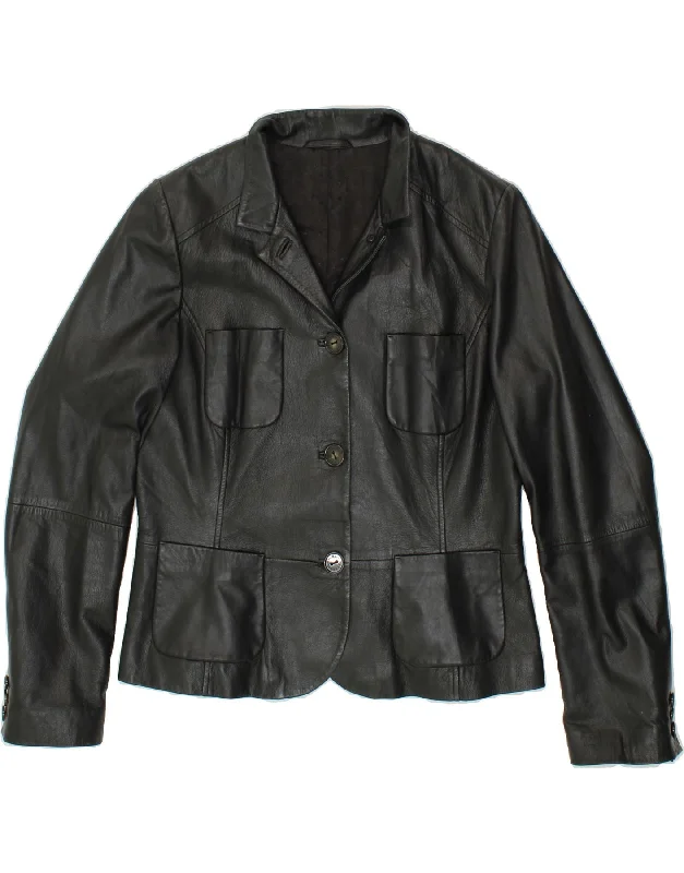 MAX MARA Womens 3 Button Leather Blazer Jacket UK 16 Large Black Leather Insulated Jacket Fitted Jacket Loose Jacket MAX MARA Womens 3 Button Leather Blazer Jacket UK 16 Large Black Leather Insulated Jacket Fitted Jacket Loose Jacket