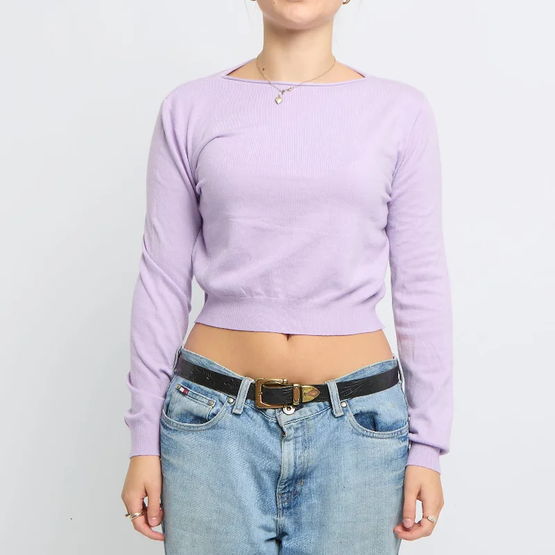 Fine-Knit Wide Neck Sweater - UK 8 Sequined Glittery Shiny