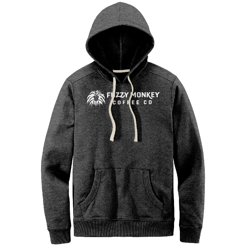 District Mens Re-Fleece Hoodie - Small Badge Logo on Back Hoodie with Emblem Brand Identity