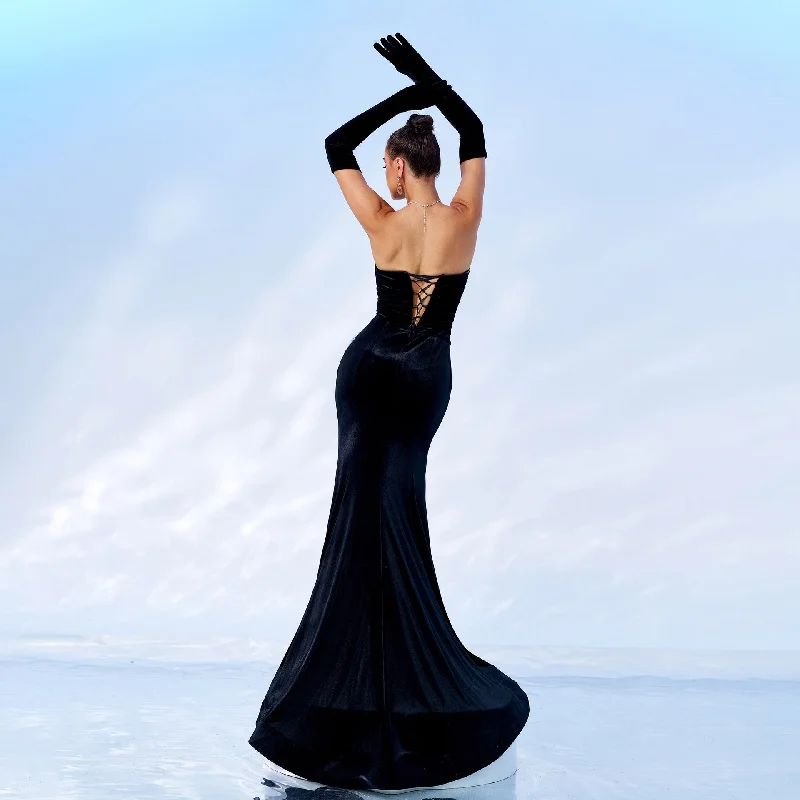 Strapless elegant sexy slit evening dress Tunics Recommended stylist
