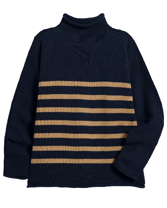 Navy with Camel Stripe Monterey Sweater Long Sweater Short Sweater Cropped Sweater