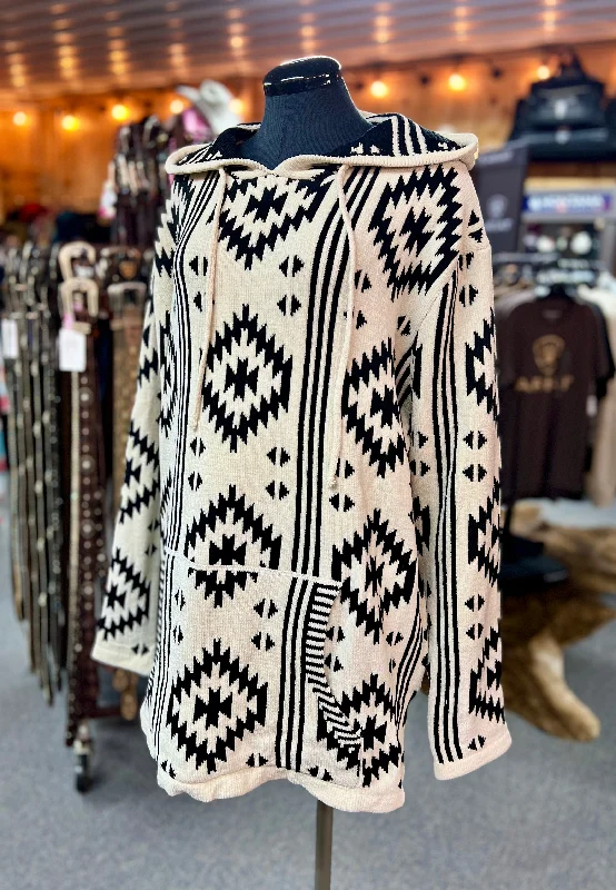 Plus Size Southwest Hoodie Sweater in Ivory Spandex Blend Rayon Blend Denim Blend