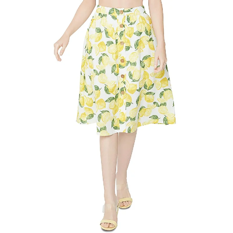 BCBGeneration Womens Lemon Print A-Line Midi Skirt a-line skirt cut