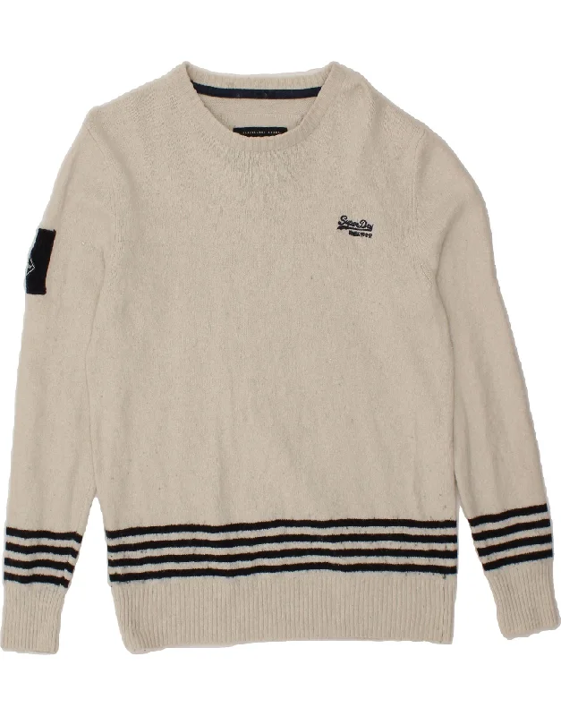 SUPERDRY Womens Boat Neck Jumper Sweater UK 18 XL White Cotton Modern Contemporary Chic