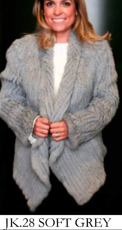 Rabbit Fur Jacket JK28 Front Pockets Side Pockets Patch Pockets