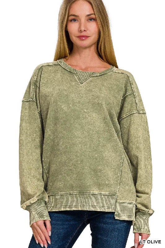 In Love Light Olive Pullover Crewneck Sweatshirt (Size L/XL) Hoodie with Ribbed Neckline Snug Warm