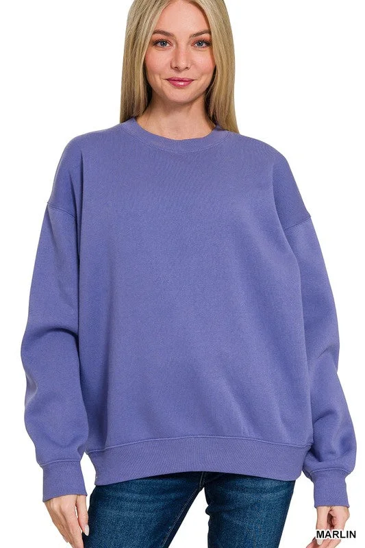 Classic Perfection Dusty Blue Fleece Pullover Sweatshirt Hoodie with Raw Hem Edgy Unfinished
