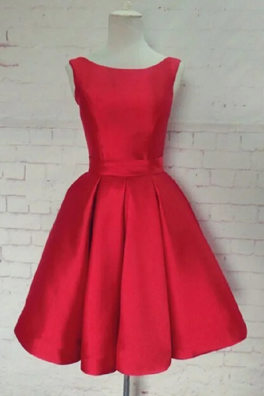 A-Line Sleeveless Scoop Sash Satin Mini Homecoming Dresses Tunics Gym athletic
