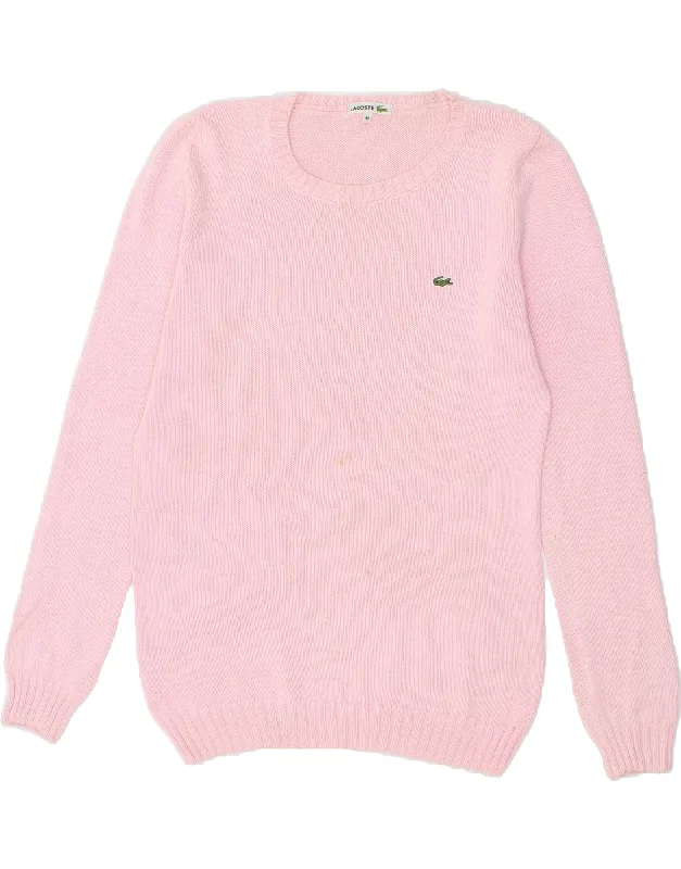 LACOSTE Womens Crew Neck Jumper Sweater Size 40 Medium Pink Cotton Wool Fabric Cashmere Fabric Tweed Fabric