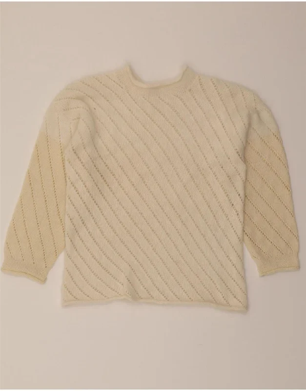 VINTAGE Womens Boat Neck Jumper Sweater UK 12 Medium Off White Elasticated Padded Insulated