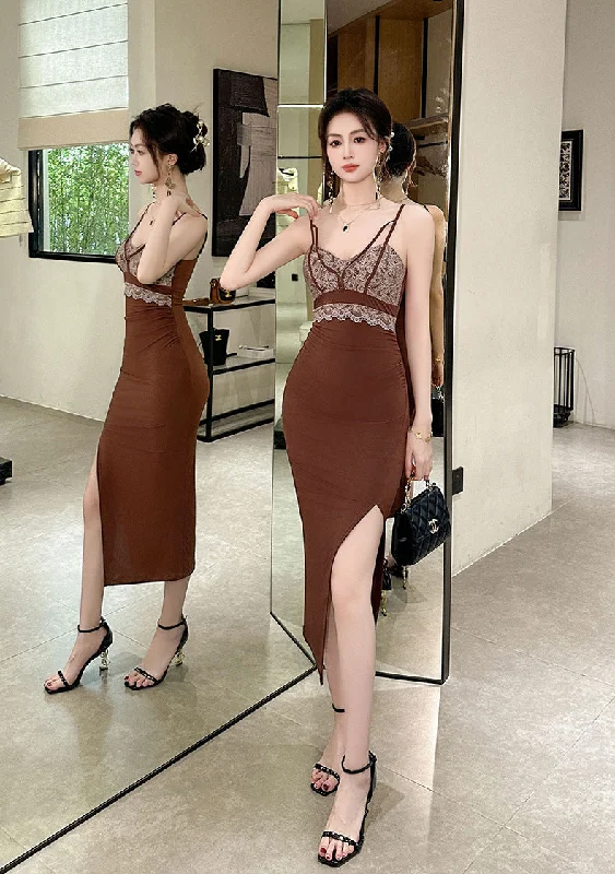 Elegant  Bodycon Long Dress with Slit Boatneck Modish Everyday