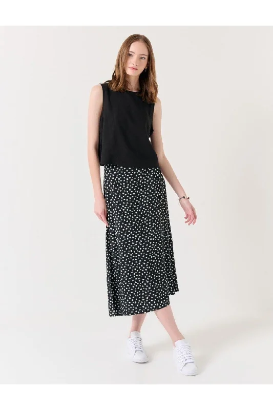 Black High Waist Floral Patterned Midi Skirt corduroy skirt durable